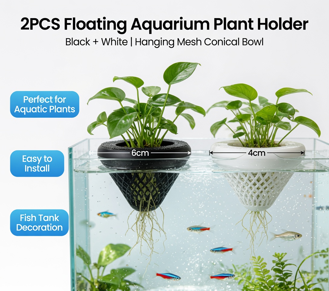 2PCS 플로팅 수족관 식물 홀더, 물고기 탱크용 걸이 - Plant Aquarium Pot 리뷰 및 가격